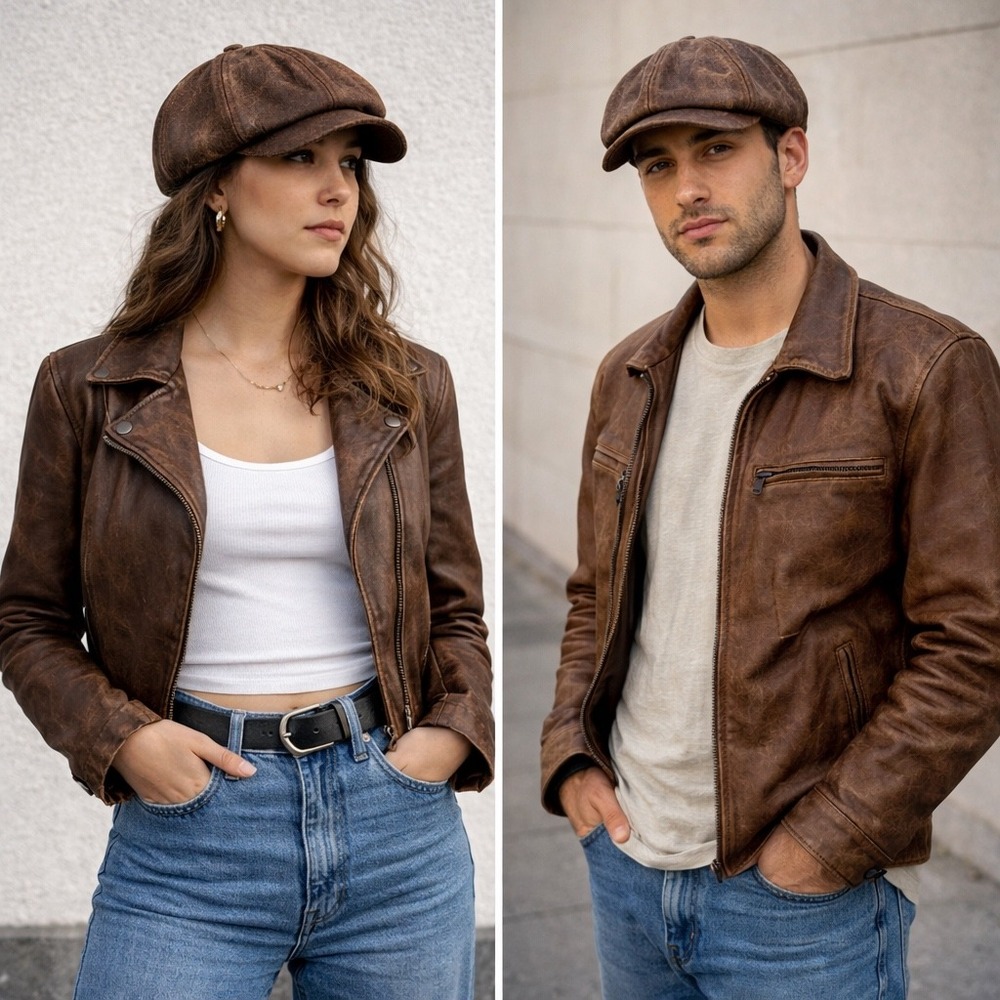 NWT $75 Wilson's Genuine Leather Brown Distressed Heritage Newsboy Cap L/XL